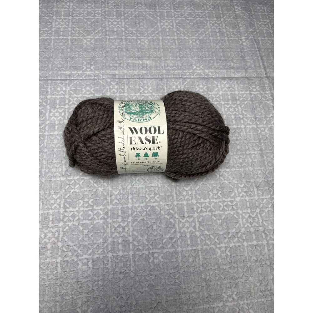 Lion Brand Wool Ease Thick Quick 6oz Teak Gray Brown Super Bulky Wool Blend Yarn